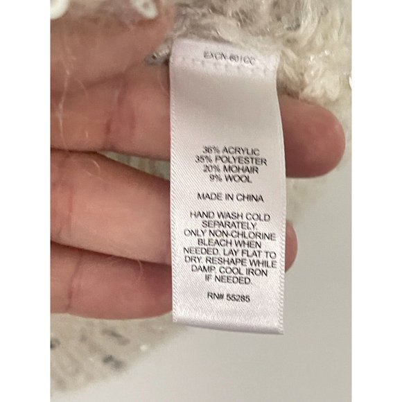 Express Women Ivory Open Cardigan Large Collar Sequins Wool Open Knit Sweater L - Picture 6 of 7